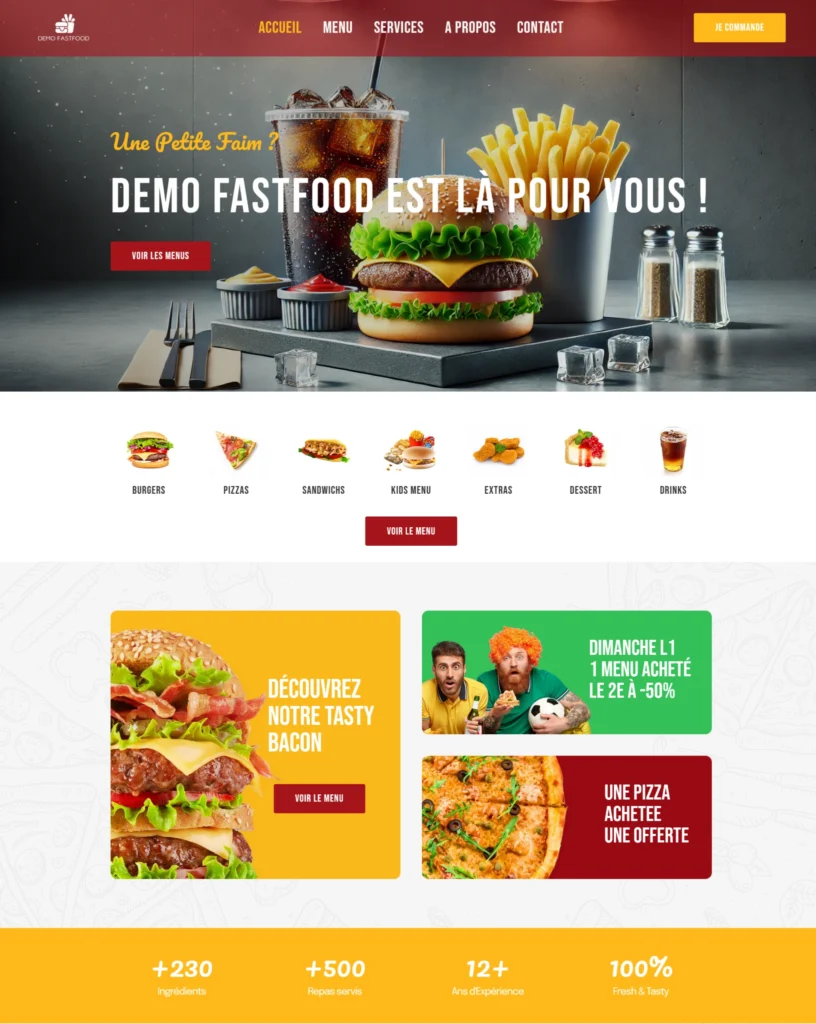 Réalisation de site internet pour Fastfood avec menu et promotions pour restaurant à Tours