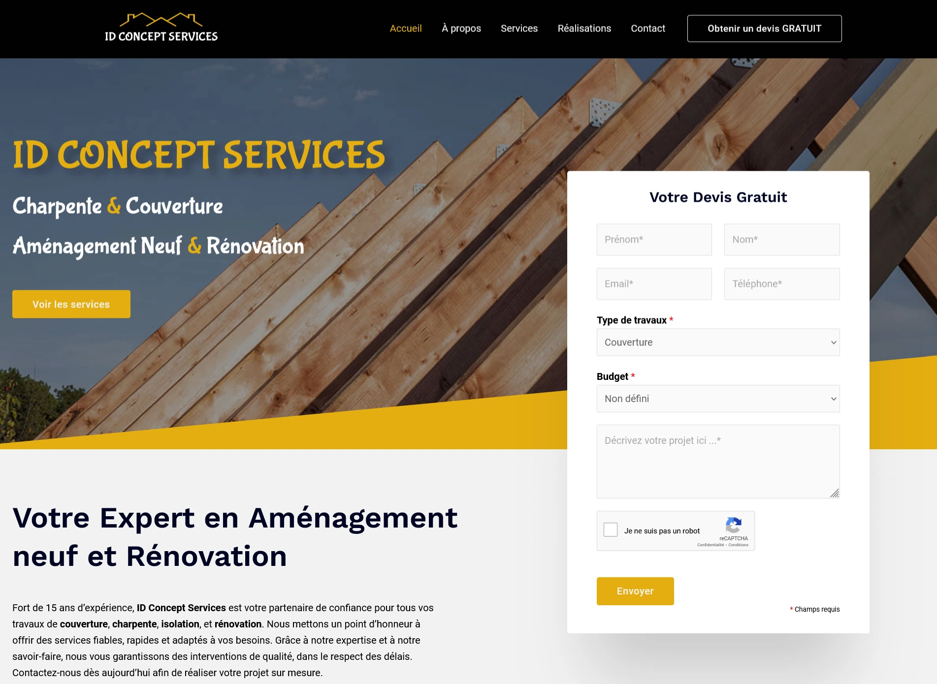 Création de site internet pour ID Concept Services, expert en charpente et couverture à Tours